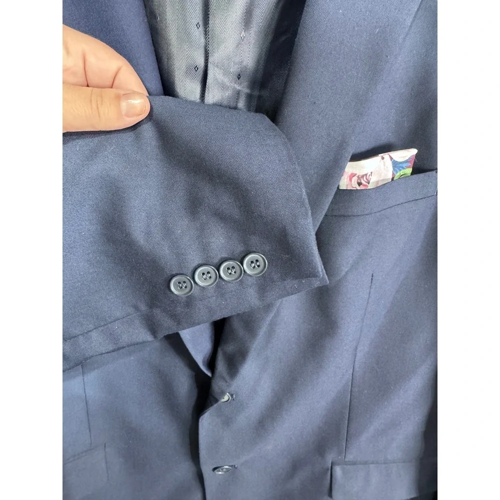 Carlo Lusso Mens Navy Blazer 46L Super Deluxe Microtech Suit Jacket 2 Button New
